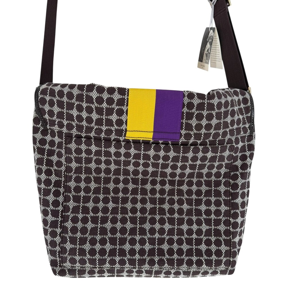 Kate Spade Classic Noel Dot Diaper Bag Large Brown Purple Y2K Stripe Messenger - Picture 10 of 12